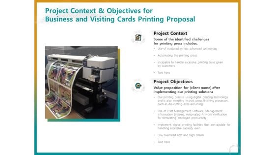 Business For ID Printing Project Context And Objectives For Business And Visiting Cards Ppt Ideas Show PDF