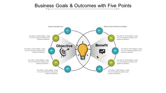 Business Goals And Outcomes With Five Points Ppt PowerPoint Presentation Summary Layout Ideas