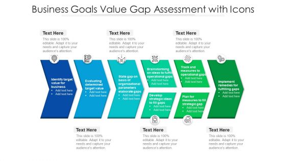 Business Goals Value Gap Assessment With Icons Ppt Pictures Structure PDF