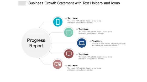Business Growth Statement With Text Holders And Icons Ppt PowerPoint Presentation Model Styles