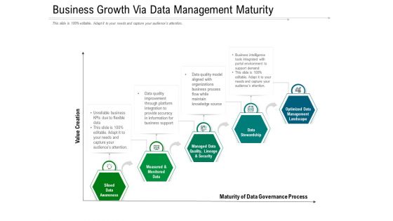Business Growth Via Data Management Maturity Ppt PowerPoint Presentation File Professional PDF
