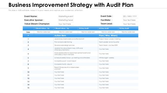 Business Improvement Strategy With Audit Plan Ppt PowerPoint Presentation Summary Diagrams PDF