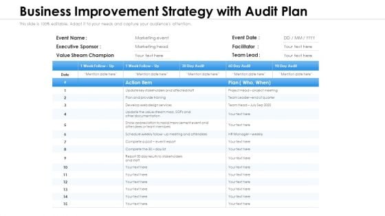 Business Improvement Strategy With Audit Plan Ppt PowerPoint Presentation Summary Diagrams PDF Business Improvement Strategy With Audit Plan Ppt PowerPoint Presentation Summary Diagrams PDF