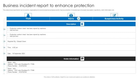 Business Incident Report To Enhance Protection Introduction PDF