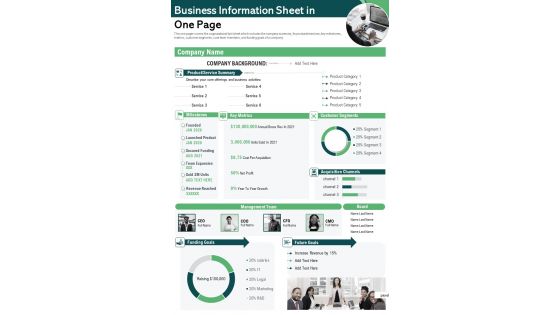 Business Information Sheet In One Page PDF Document PPT Template