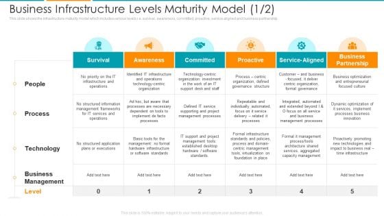 Business Infrastructure Levels Maturity Model Ppt Styles Inspiration PDF