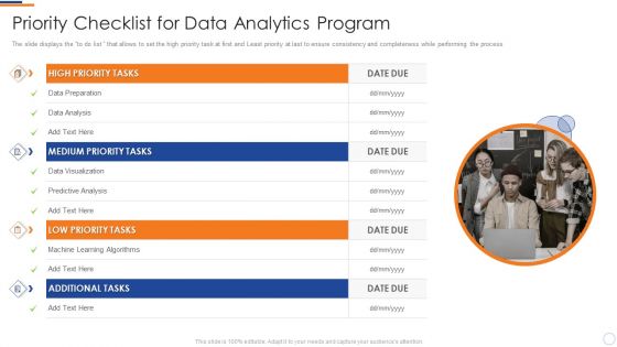 Business Intelligence And Big Priority Checklist For Data Analytics Program Graphics PDF