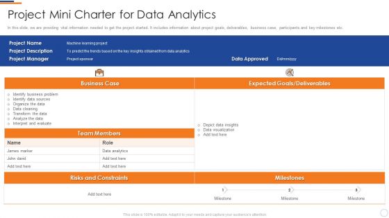 Business Intelligence And Big Project Mini Charter For Data Analytics Download PDF