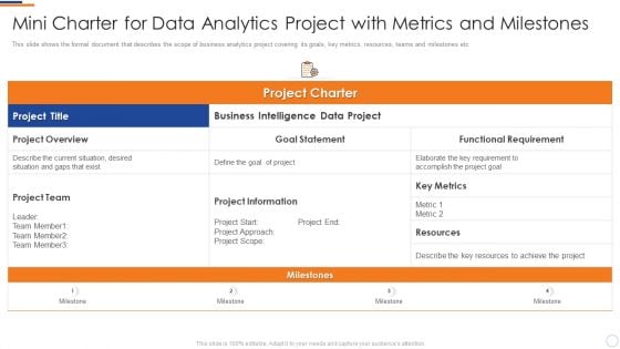 Business Intelligence And Mini Charter For Data Analytics Project With Metrics Professional PDF