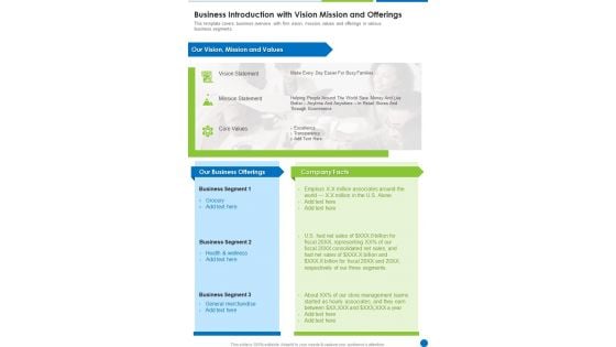 Business Introduction With Vision Mission And Offerings One Pager Documents