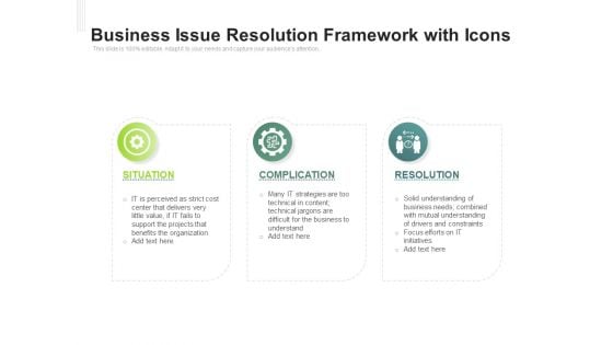 Business Issue Resolution Framework With Icons Ppt PowerPoint Presentation File Portrait PDF