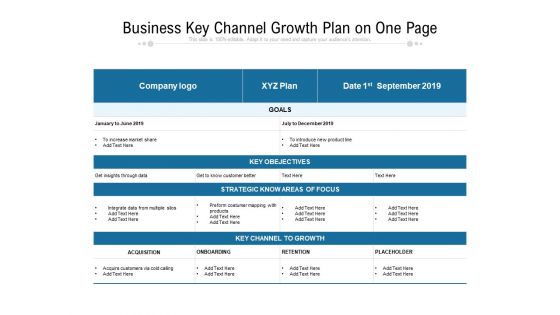 Business Key Channel Growth Plan On One Page Ppt PowerPoint Presentation Gallery Graphics Template PDF