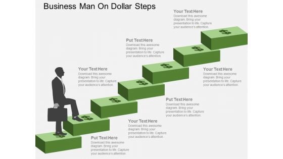 Business Man On Dollar Steps Powerpoint Templates