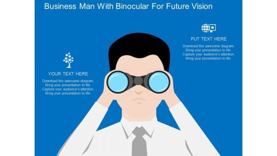 Business Man With Binocular For Future Vision Powerpoint Template