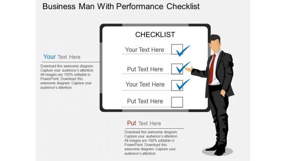 Business Man With Performance Checklist Powerpoint Template