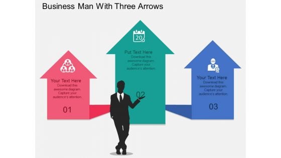 Business Man With Three Arrows Powerpoint Template