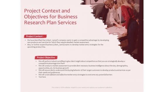 Business Management Research Project Context And Objectives For Business Research Plan Services Designs PDF