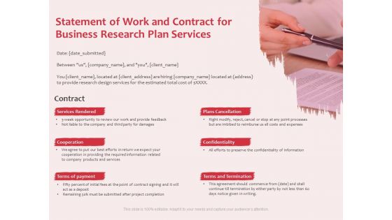 Business Management Research Statement Of Work And Contract For Business Research Plan Services Clipart PDF