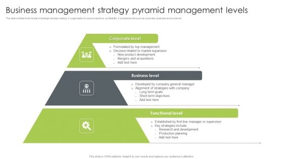 Business Management Strategy Pyramid Management Levels Pictures PDF