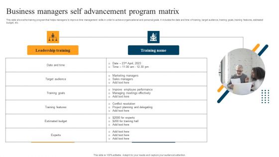 Business Managers Self Advancement Program Matrix Demonstration PDF