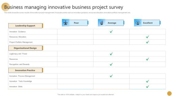 Business Managing Innovative Business Project Survey Ppt Infographic Template Demonstration PDF Business Managing Innovative Business Project Survey Ppt Infographic Template Demonstration PDF