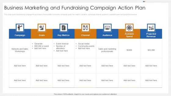 Business Marketing And Fundraising Campaign Action Plan Clipart PDF