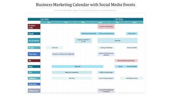 Business Marketing Calendar With Social Media Events Ppt PowerPoint Presentation Icon Styles PDF