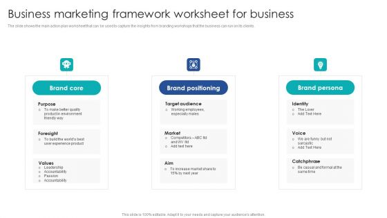 Business Marketing Framework Worksheet For Business Background PDF