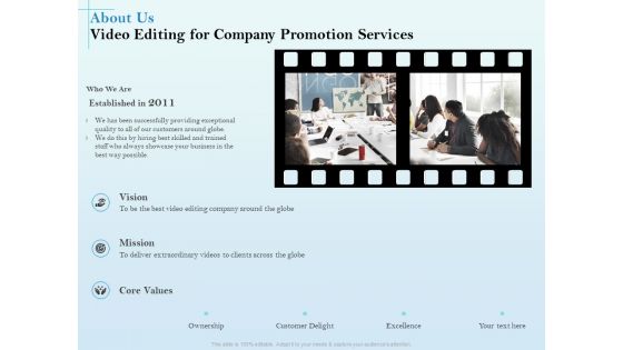 Business Marketing Video Making About Us Video Editing For Company Promotion Services Information PDF
