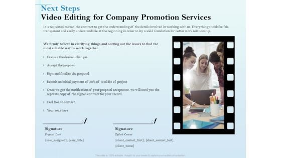 Business Marketing Video Making Next Steps Video Editing For Company Promotion Services Structure PDF