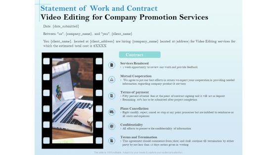 Business Marketing Video Making Statement Of Work And Contract Editing For Company Promotion Services Graphics PDF