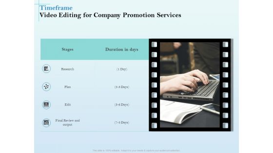 Business Marketing Video Making Timeframe Video Editing For Company Promotion Services Clipart PDF