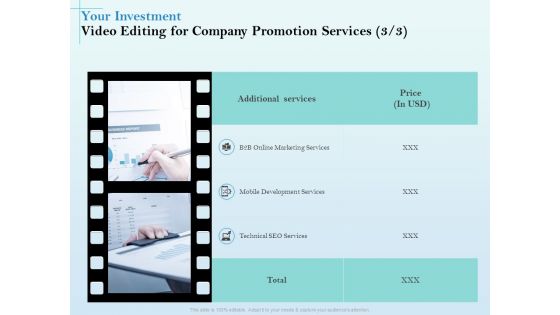 Business Marketing Video Making Your Investment Video Editing For Company Promotion Services Price Introduction PDF