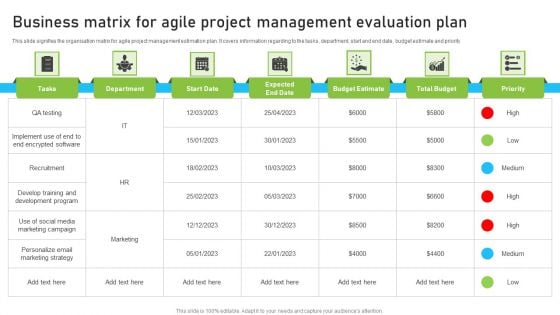 Business Matrix For Agile Project Management Evaluation Plan Topics PDF Business Matrix For Agile Project Management Evaluation Plan Topics PDF