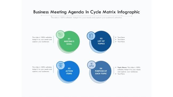 Business Meeting Agenda In Cycle Matrix Infographic Ppt PowerPoint Presentation Gallery Background Designs PDF