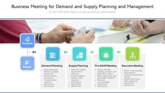 Business Meeting For Demand And Supply Planning And Management Ppt Pictures Infographics PDF