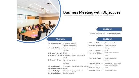 Business Meeting With Objectives Ppt PowerPoint Presentation File Mockup PDF