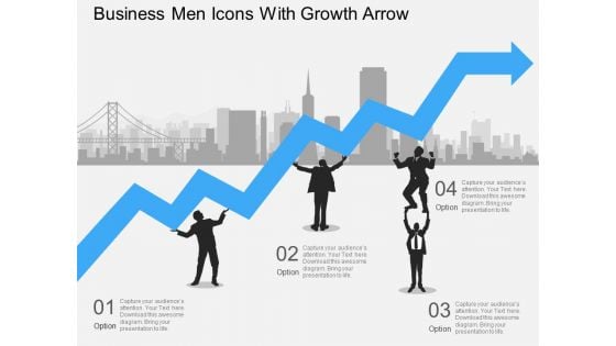 Business Men Icons With Growth Arrow Powerpoint Template