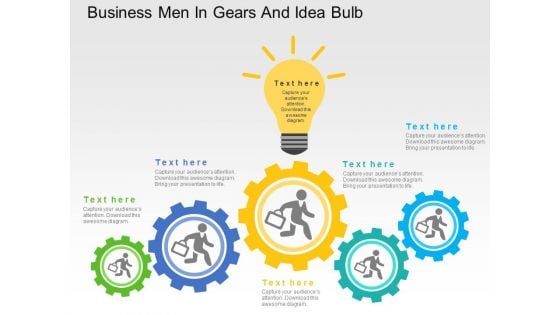 Business Men In Gears And Idea Bulb Powerpoint Templates