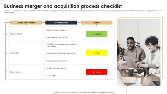 Business Merger And Acquisition Process Checklist Brochure PDF