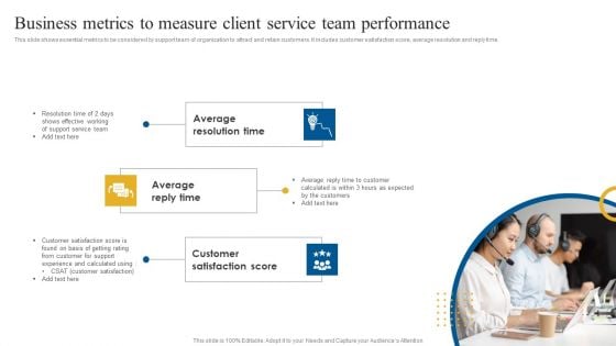 Business Metrics To Measure Client Service Team Performance Guidelines PDF