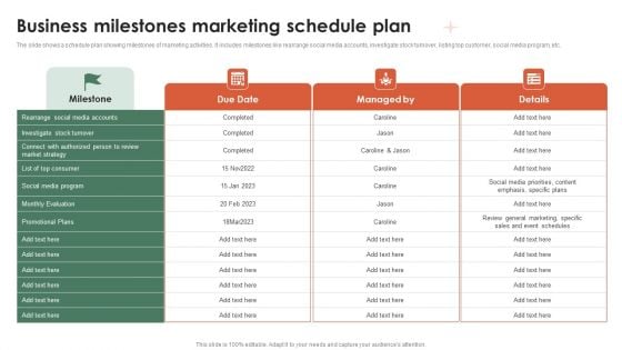 Business Milestones Marketing Schedule Plan Ppt Ideas Diagrams PDF Business Milestones Marketing Schedule Plan Ppt Ideas Diagrams PDF