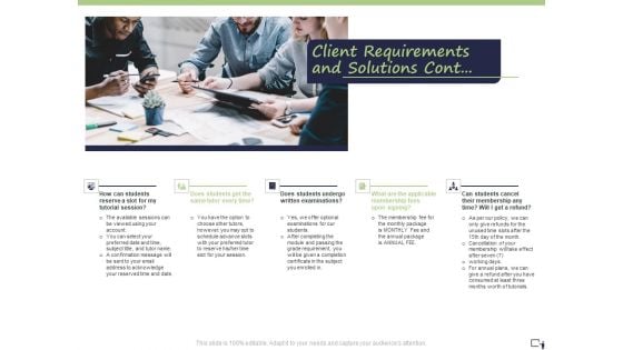 Business Model For E Tutoring Services Proposal Client Requirements And Solutions Cont Mockup PDF