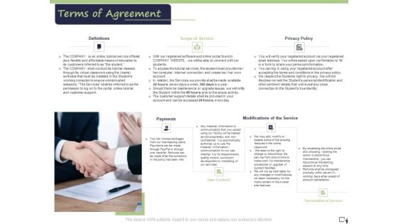 Business Model For E Tutoring Services Proposal Terms Of Agreement Formats PDF