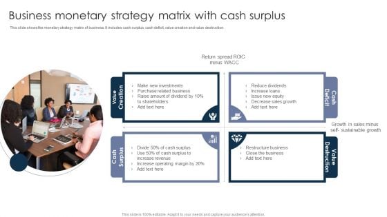 Business Monetary Strategy Matrix With Cash Surplus Professional PDF