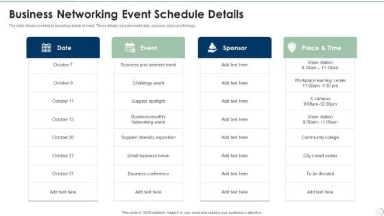 Business Networking Event Schedule Details Themes PDF