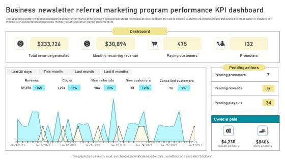 Business Newsletter Referral Marketing Program Performance KPI Dashboard Formats PDF