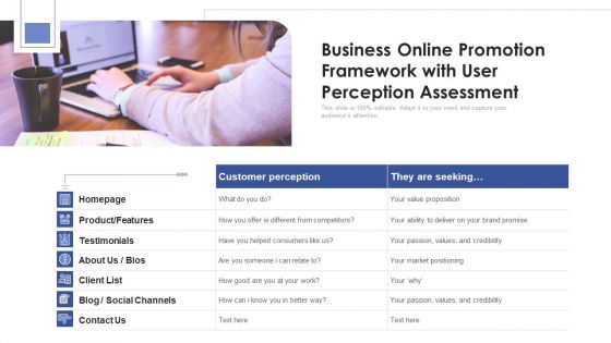 Business Online Promotion Framework With User Perception Assessment Ppt PowerPoint Presentation File Graphics PDF Business Online Promotion Framework With User Perception Assessment Ppt PowerPoint Presentation File Graphics PDF