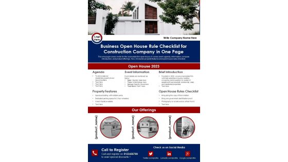 Business Open House Rule Checklist For Construction Company In One Page PDF Document PPT Template Business Open House Rule Checklist For Construction Company In One Page PDF Document PPT Template