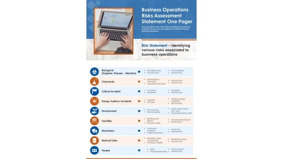 Business Operations Risks Assessment Statement One Pager PDF Document PPT Template Business Operations Risks Assessment Statement One Pager PDF Document PPT Template